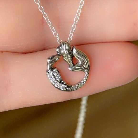 Sterling Silver CZ Mermaid Necklace - Picture 3 of 9